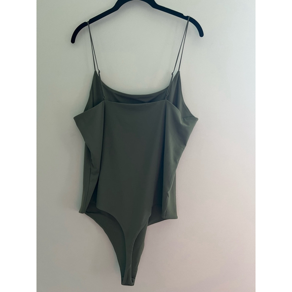 Nuuds Cami Bodysuit XXL Olive Green Spaghetti Strap Adjustable Minimalist - Picture 2 of 12